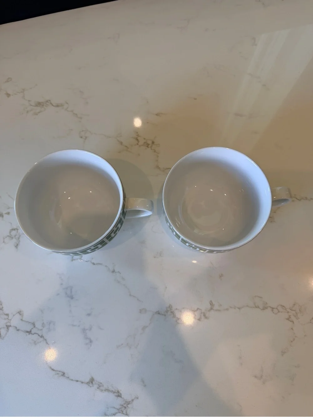 Set of 2 - Jonathan Adler Nixon Mugs Green and Silver on White (Porcelain)